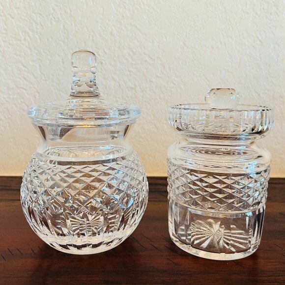 2 - Vintage Waterford Crystal Jam Jelly Honey Jars Lids Lismore Diamond Pattern - Picture 1 of 11